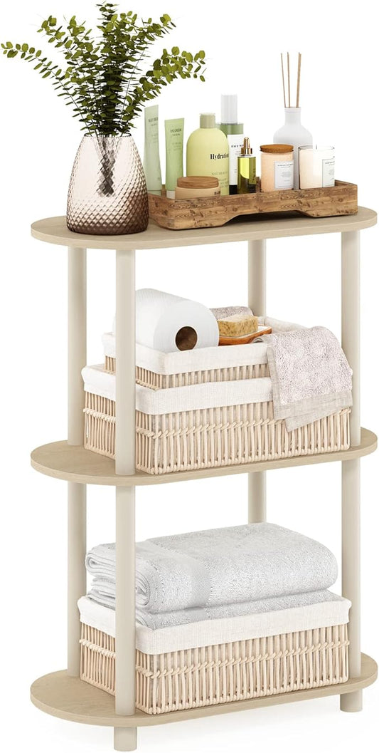 Furinno Turn-N-Tube No Tools 3-Tier Modern Oval Side Display Rack, Bauhaus Oak/Beige