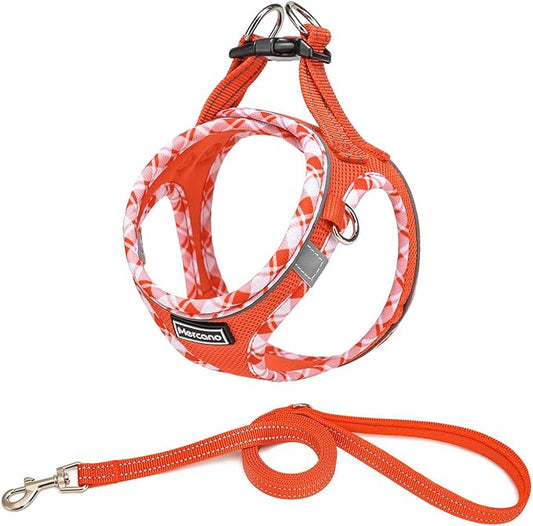 Mercano Soft Mesh Dog Harness and Leash Set, No-Chock Step-in Reflective Breathable Lightweight Easy Walk Vest Harnesses with Safety Buckle for Small Dogs, Cats (Tangerine, XS)