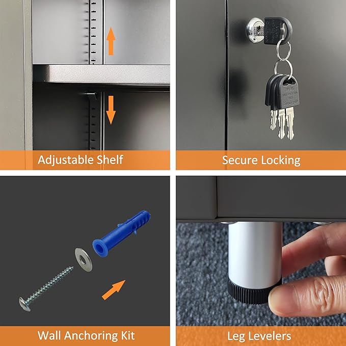 Metal Storage Cabinet with Locking Doors and Adjustable Shelf, Small Lockable Sideboard Buffet Cabinet for Home, Office, Entryway, Hallway, Living Room, Kitchen and Dining Room (Black)