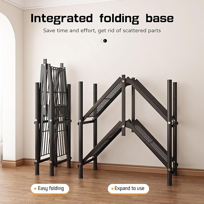 Foldable Clothes Hanger with Cover Portable Wardrobe, Metal Standing Armoire Wardrobe Clothes Rack with Gray Fabric Cover,One-Piece Folding Base,25MM Steel Tube for Bedroom