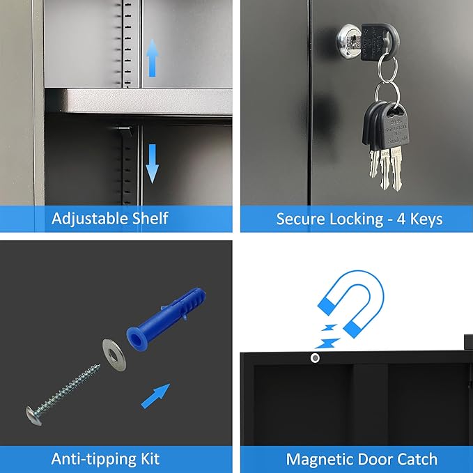 Metal Storage Cabinet with Locking Doors and Adjustable Shelves, 53.5-Inch Tall Lockable Storage Cabinets for Home Office Garage Kitchen Pantry (Black)