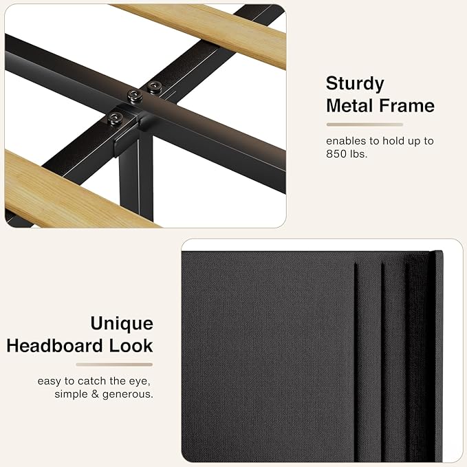 Gizoon Queen Bed Frame with Wingback Headboard, Upholstered Platform Bed with Modern Geometric Headboard, Wooden Slats, Noise-Free, No Box Spring Needed