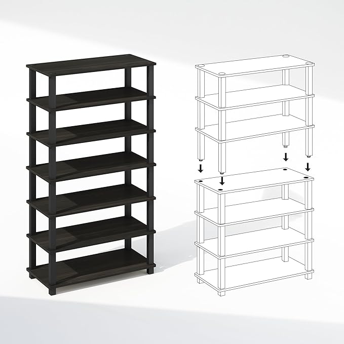 Furinno Turn-N-Tube Storage Shelves Set of 2, 4-Tier Stackable Standing Shelf, Open Corner Shelf, for Organization and Storage, Living Room, Garage, Home Office, Espresso