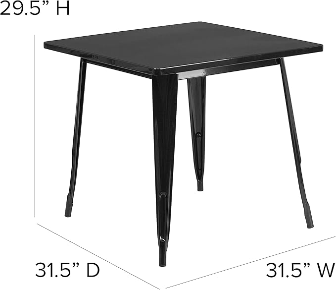 EMMA + OLIVER Commercial Grade 31.5" Square Black Metal Indoor-Outdoor Table