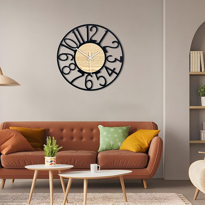 16inch/40cm Wall Clocks Battery Operated,Wall Clocks for Living Room Decor,Large Wall Clock for Classroom,Bathroom,Bedroom,Office (Wooden Arabic Numerals, 16 inches)