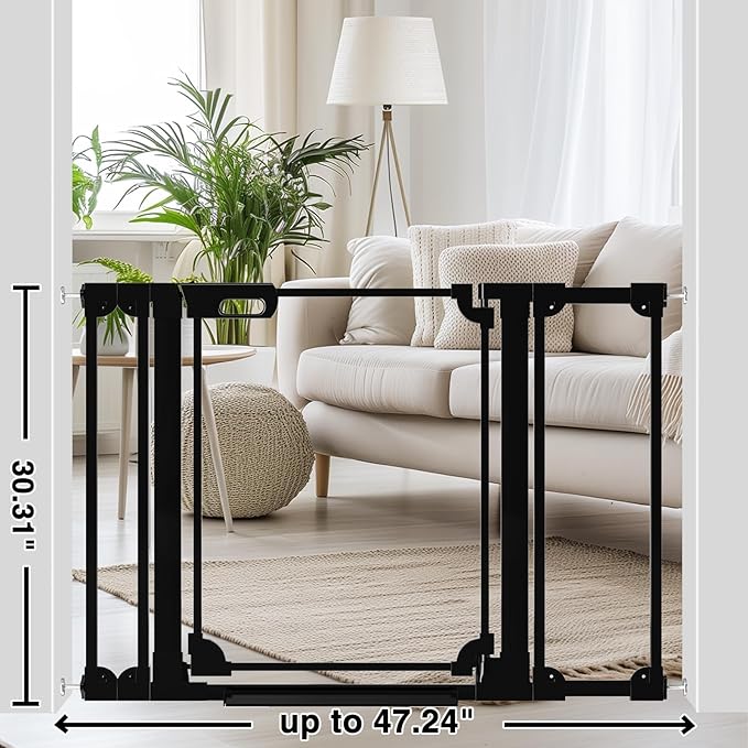 WAOWAO Clear Baby Gate for Stairs Modern Design Acrylic Auto Close Pet Gate, 29.52-47.24" Wide Safety Baby Gate for Doorways,Black Clear Dog Gates Indoor,Hallways,Kitchen