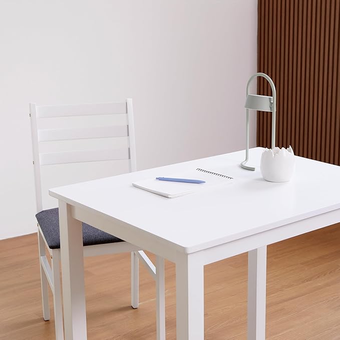 Livinia Seattle Modern Farmhouse Kitchen Dining Room Chair Set of 4, Solid Wood Fabric Upholstered Cushion Seat Wood Ladder Back Chairs (White)