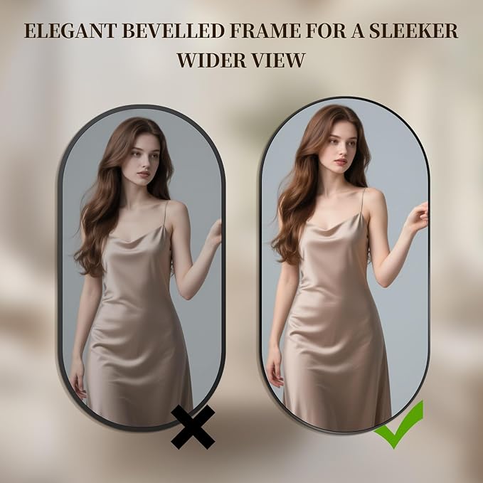 Oval Full Length Mirror, 71"×32" Wall-Mounted Floor Mirror with Metal Frame, Ultra-Clear Explosion-Proof Dressing Mirror, Simple and Classic Deco for Cloakroom/Bedroom/Living Room, Black