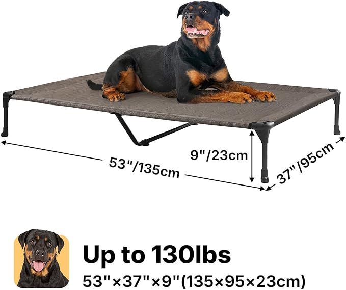 Veehoo Outdoor Elevated Dog Cot Bed, Cooling Raised Pet Bed for Large Dogs, Washable Breathable Mesh Hammock Bed with No-Slip Feet, Indestructible Ground Off Training Platform Cot, 53"x37"