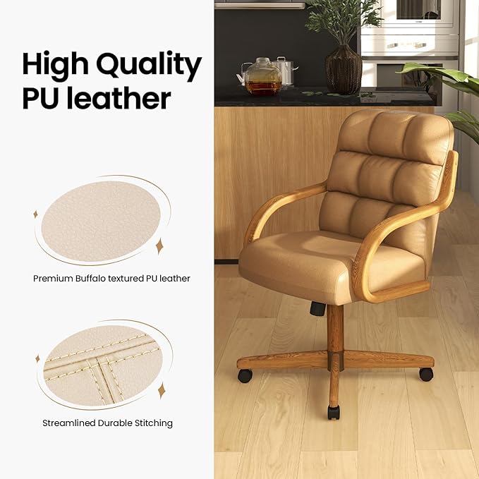 Chromcraft Douglas Set of 1 Classic Caster Swivel Tilt Dining Chairs Swivel Tilt Dining Chairs, Kitchen Chairs (Taupe-Chestnut)