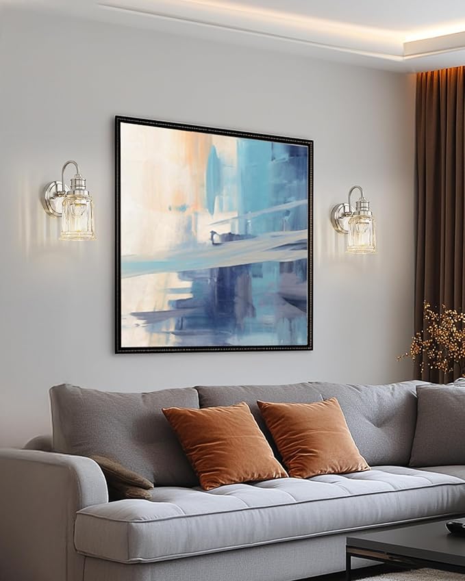 Bathroom Wall Sconces Brushed Nickel, HWH Modern Bathroom Vanity Wall Light Sconce Wall Lighting Set of 2, 1-Light Wall Sconce Bell-Shaped Fluted Glass, 5HZG106B-2 BN