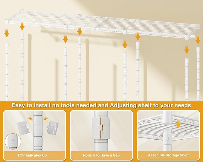 E14 Heavy Duty Clothes Rack，Freestanding Clothing Racks for Hanging Clothes，Adjustable Closet Organizers and Storage，Metal Garment Rack with Shelves 69" W x16 D x77 H，Max Load 960LBS，White