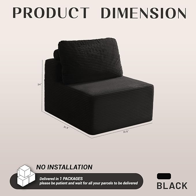 Cozy Single Seat, Comfortable Seating, No Assembly Required, Black