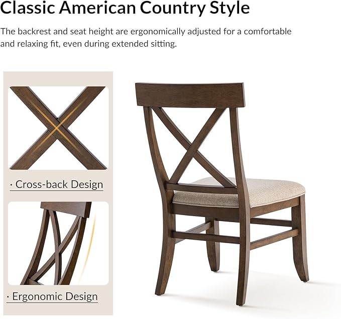 Wood Dining Chairs Set of 2, Modern Farmhouse Kitchen Dining Room Chair, Upholstered Dinner Chair with Back Wood Legs for Restaura, Cofe and Hotel Walnut