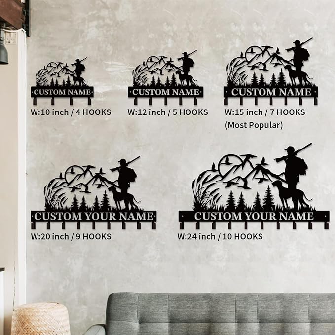 Personalized Custom Name Hunting Deer Wall Key Hooks,Metal Hunting Art Clothes Hooks,Metal Hunting Wall Home Storage Decorative,Hunter For Front Door, Hallway, Kitchen, Bedroom,Keys,Hats (Style E)