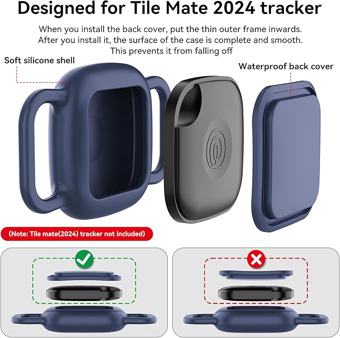 DDJ 2-Pack Dog Collar Holder for Tile Life360 Mate (2024) 2022 Tracker, Waterproof Silicone Cover Full-Body Protective Case for Tile Mate Tracker Cat Collar, Ultra Durable/Scratch Resistant,Navy Blaze
