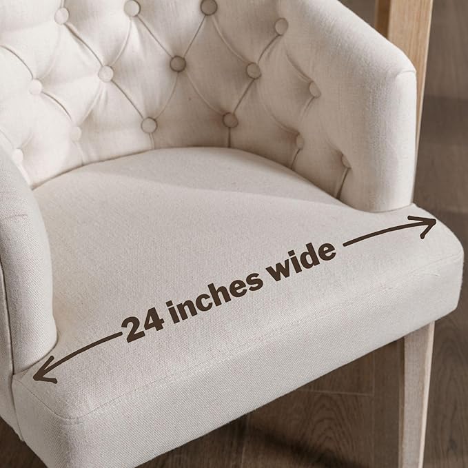 DUOMAY Modern Tufted Dining Chairs Set of 6, Linen Upholstered Side Chair, Comfy Accent Barrel Chair with Wood Legs for Home Kitchen Dining Room Living Room Restaurant, White