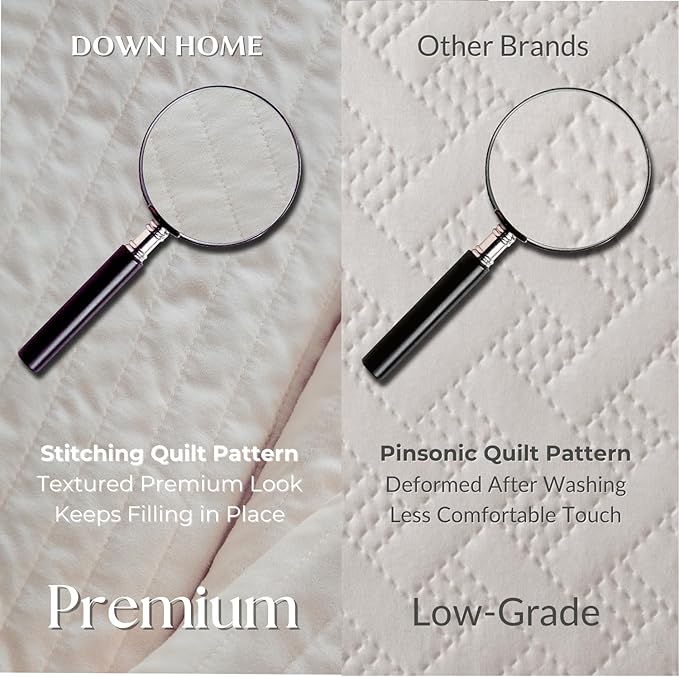 DOWN HOME Twin Quilt Bedding Set with Sham, Vintage Washed Soft Quilted Blanket Thin Comforter Lightweight Bedspread Coverlet Bed Cover, Brushed Microfiber Stripe Stitching, Linen White, 66"x92"