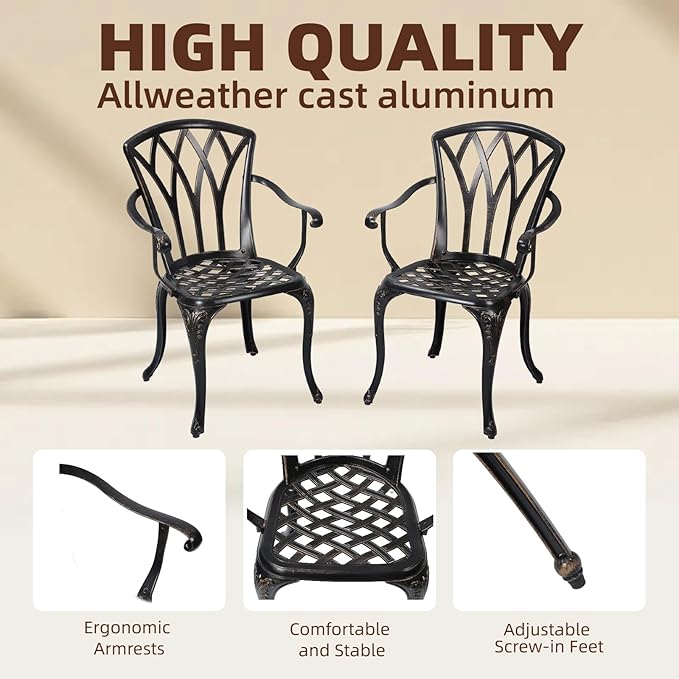 3-Piece Cast Aluminum Patio Bistro Set, Outdoor Rust-Resistant Furniture with 2 Chairs and Table (Bronze)