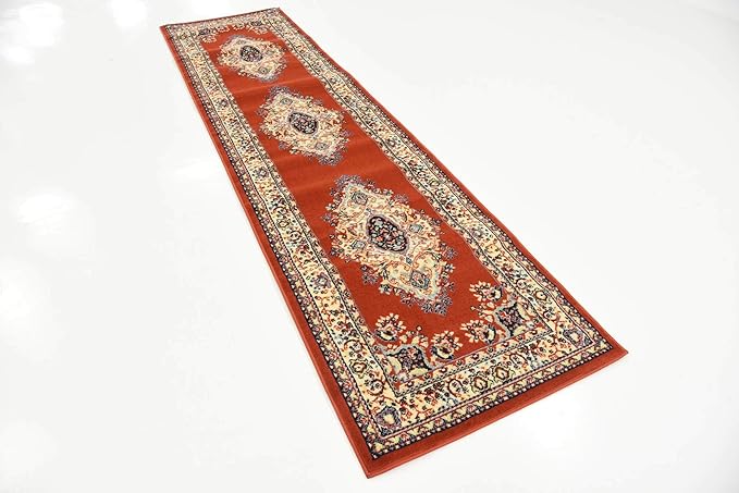 Unique Loom Reza Collection Traditional Persian Style Area Rug, Runner 2' 7" x 10' 0", Terracotta/Ivory