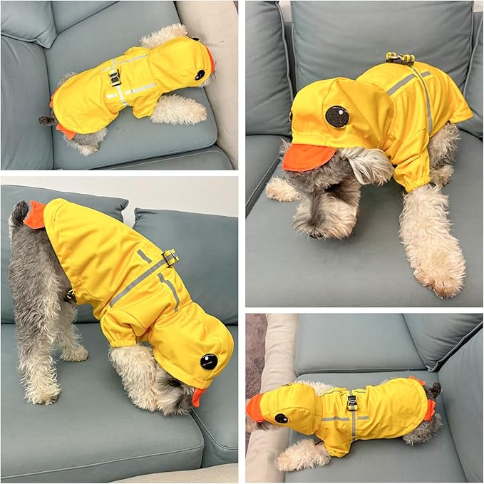 BEAUTYZOO Dog Raincoat Hooded Slicker Poncho, Waterproof Windproof Rain Jacket Hood with Harness Built in, Adjustable Reflective Duck Design Rain Coats for Small Medium Dogs Puppies, Yellow Size L