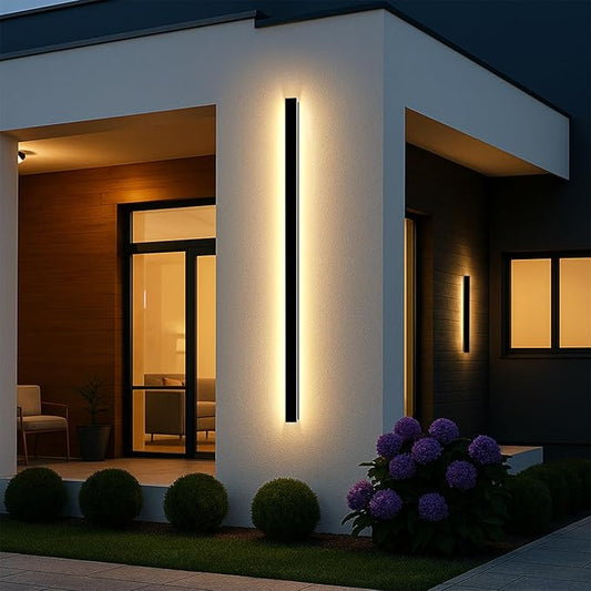 Modern Outdoor Wall Lights 79 Inch, 3000K Linear Exterior Wall Light Wall Mount, IP65 Waterproof Long Porch Wall Sconce Light for Front Door, Garage (Black)