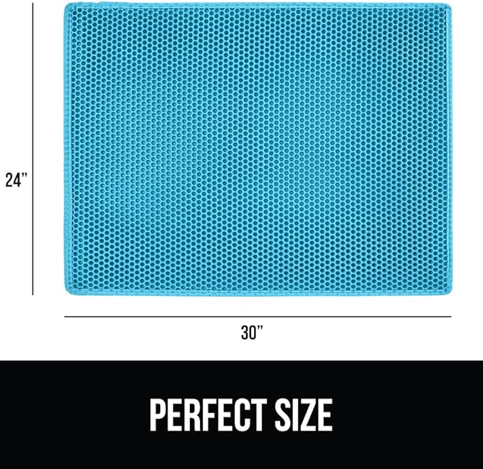 GORILLA GRIP Honeycomb Cat Litter Box Mat, Two Layer Trapping Waste Mats, Soft On Paws, Litter Box Supplies and Essentials for Indoor Cats, Traps Excess, Water Resistant for Floors, 30x24 Turquoise