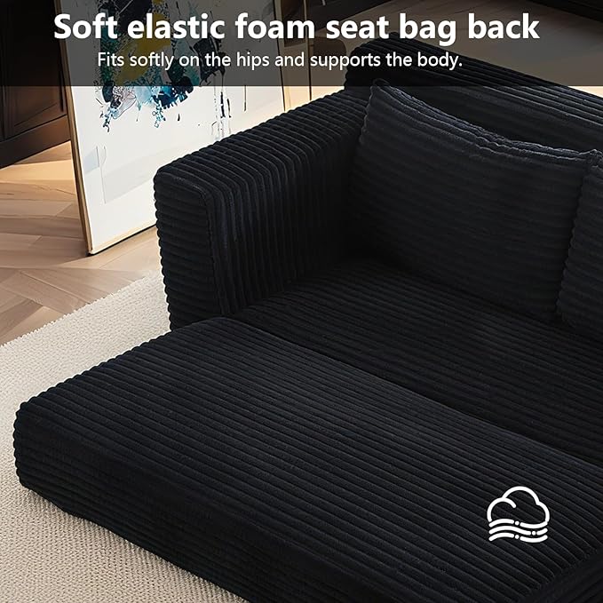 Fefances Loveseat Sofa Bed Boneless Couch, Convertible 2-in-1 Design, Corduroy Fabric - Compact Memory Foam Couch for Small Spaces, Apartments, Home Office & Bedroom (Black)
