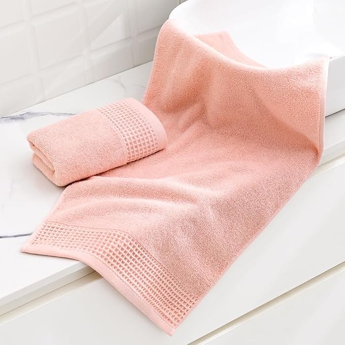 sense gnosis Pink Hand Towels Set of 2 Soft 100% Cotton Waffle Pattern Decorative Highly Absorbent Hotel Bathroom Hand Towel 13x29 Inch