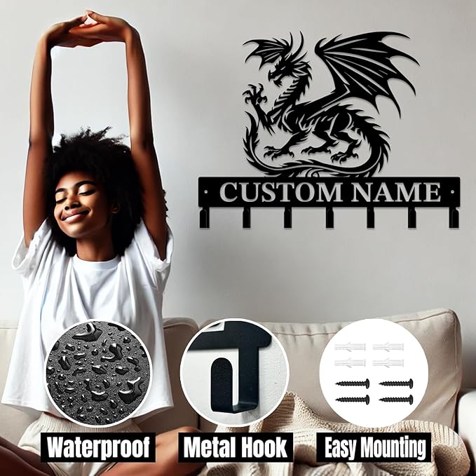 Personalized Evil Dragons Keys Hooks,Custom Name Metal Dragons Art Keys Hooks,Metal Dragons Lover Wall Home Storage Decorative Keys Hooks,Key Holder Hooks for Wall (Style A)