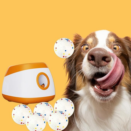 Automatic Dog Ball Thrower Launcher Interactive Toys, Auto Dog Ball Launcher for Medium to Large Dogs, Remote Control Tennis Balls Machine for Dogs, Pet Mental Stimulation Toys, with 6 Balls