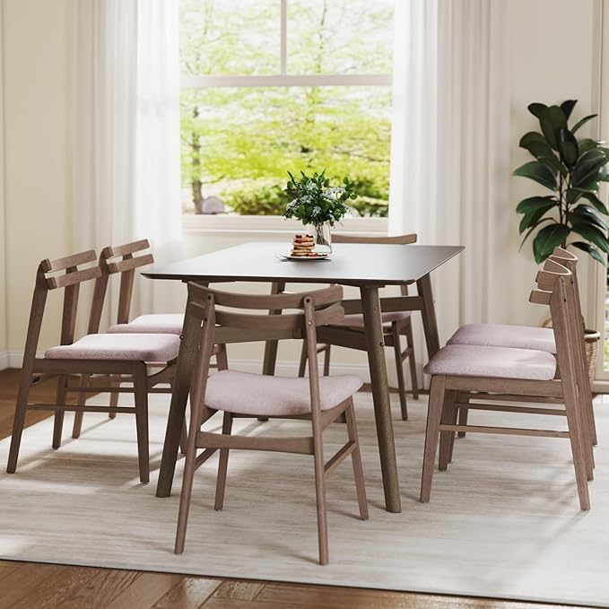 DUOMAY Modern Wooden Dining Table for 4-6 People, 59" Large Rectangular Dinner Table with Wood Legs for Home Dining Room Restaurant Farmhouse Kitchen, Grey