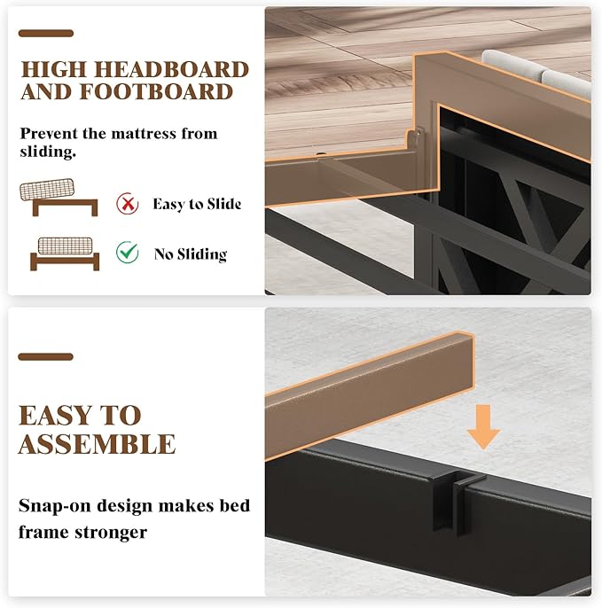 King Bed Frame with LED Light and Charging Station, Velvet Upholstered Headboard with Storage Shelf, Heavy Duty Metal Slats/No Box Spring Needed/Easy Assembly, Beige