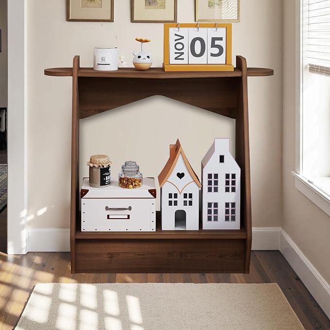 Pmnianhua Wood Console Table, 2-Tier Accent Storage Sofa Table, Wooden Farmhouse Entryway Organizer Shelf for Entrance, Hallway, Living Room, Bedroom(Walnut)