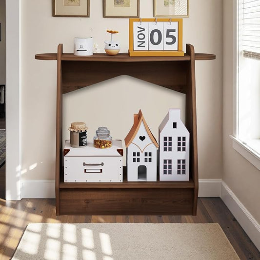 Pmnianhua Wood Console Table, 2-Tier Accent Storage Sofa Table, Wooden Farmhouse Entryway Organizer Shelf for Entrance, Hallway, Living Room, Bedroom(Walnut)