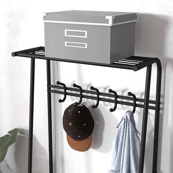 MDF Hall Tree with Bench, 4-in-1 Entryway Coat Rack with Storage Shelf & Shoe Organizer, Sturdy Freestanding Furniture for Living Room, Bedroom, Mudroom