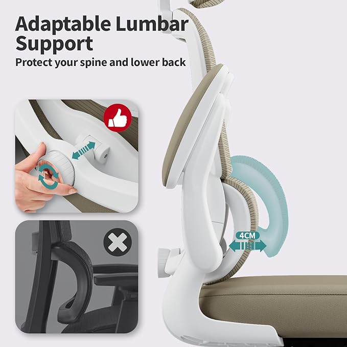 TRALT Office Chair Ergonomic Desk Chair, 330 LBS Home Mesh Office Desk Chairs with Wheels, Comfortable Gaming Chair, High Back Office Chair for Long Hours (Khaki)