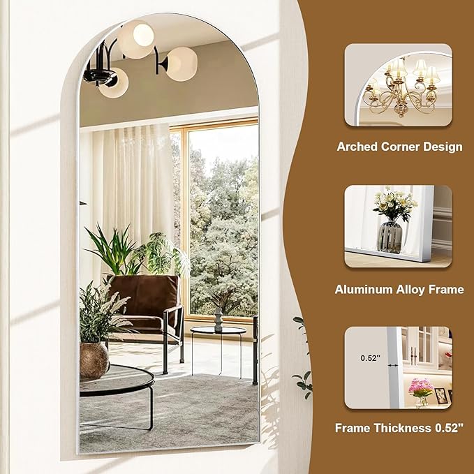 HARRITPURE 56"x21" Arched Full Length Mirror Free Standing Floor Mirrors Leaning Hanging Mounted Mirror Aluminum Frame Modern Home Decor for Living Room Bedroom Cloakroom,Silver