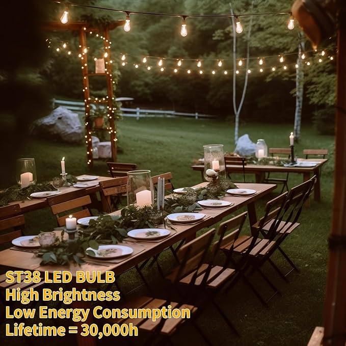 30FT LED Outdoor String Lights Waterproof, 2200K ST38 LED Globe Outdoor Lights for Patio with 16 Edison Vintage Shatterproof Bulbs, Connectable Backyard Lights for Garden, Bistro, Porch, Cafe