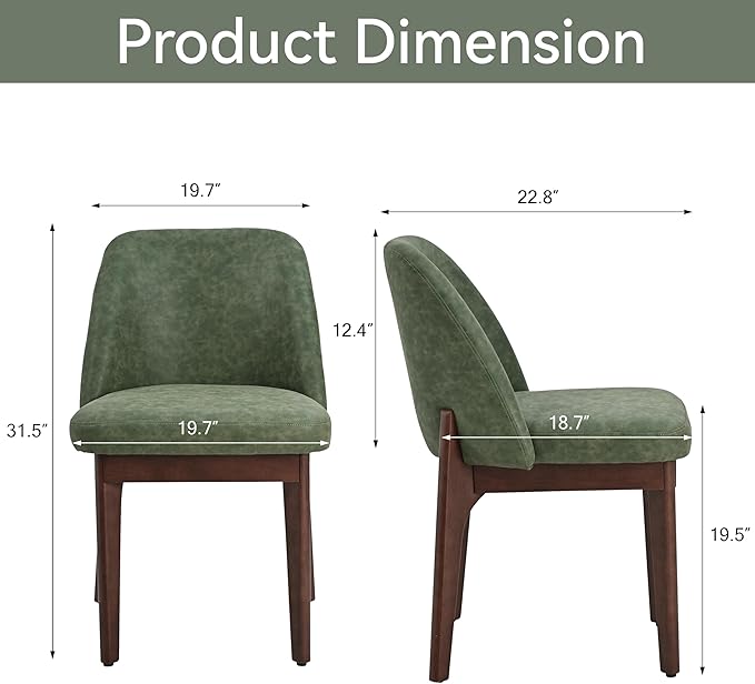 VKNOW Modern Dining Chairs Set of 4, Faux Leather Kitchen Chairs with Wood Legs, Upholstered Side Chair for Kitchen Dining Room, Green
