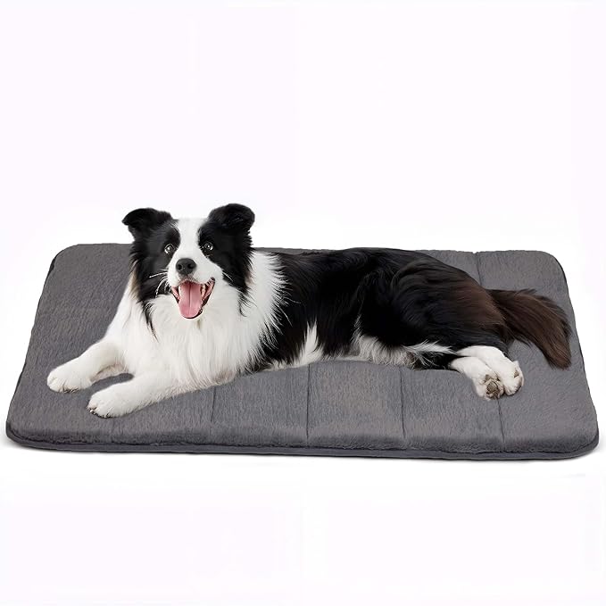 Dog Crate Pad for Large Dogs - Orthopedic Dog Bed with Memory Foam, Washable Soft Warm Pet Mat with Non-Slip Bottom, Grey