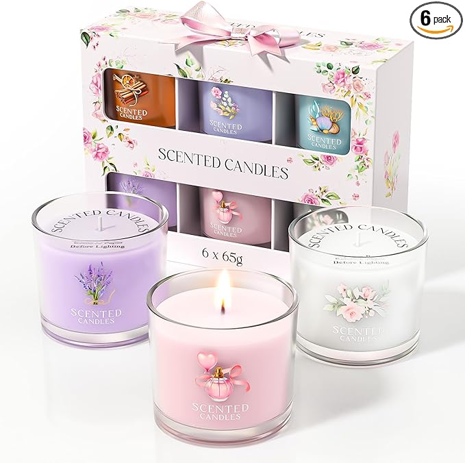 Scented Candles, Scented Candle Gift Set for Stress Relief, 6 Votive Candles for Women and Men, Birthday Candle Gifts for Women, Christmas Candles for Women (6 Colors, 14 oz)