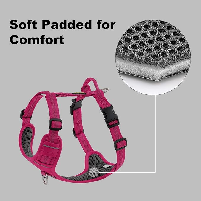 Plutus Pet No Pull Dog Harness, Reflective Adjustable Dog Vest Harness with Handle, Escape Proof, Soft Padded for Small Medium Large Dogs (Hot Pink, XL)