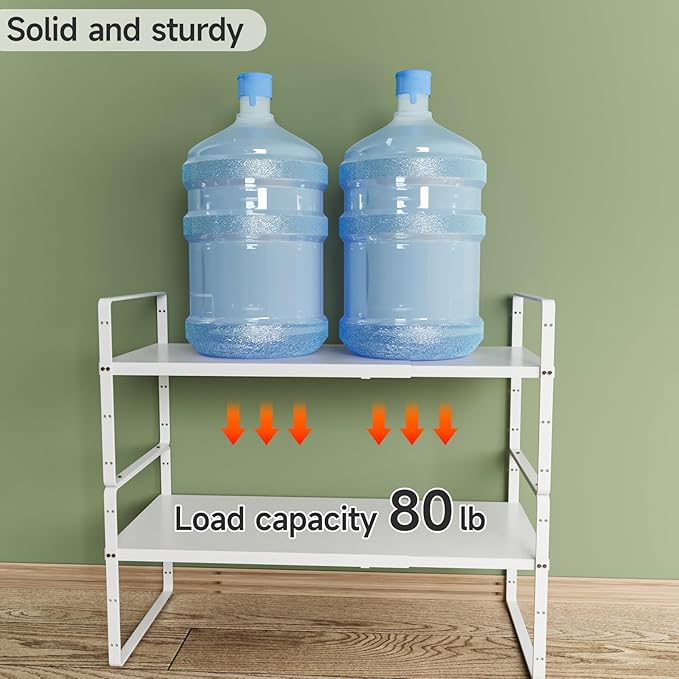 16.5-27’’L Expandable Cabinet Countertop Shelf Organizer, Stackable Metal Shelves, Kitchen Organizers and Storage, White Storage Spice Rack for Pantry and Cupboard