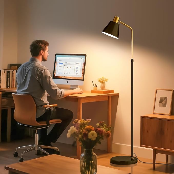 Dimmable Black Vintage Floor Lamps for Living Room Sofa Corner Bedroom Bedside Office,Unique Adjustable Standing Tall Reading Lights with Bright 12W LED Bulb, Modern Industrial Minimalist Home Decor