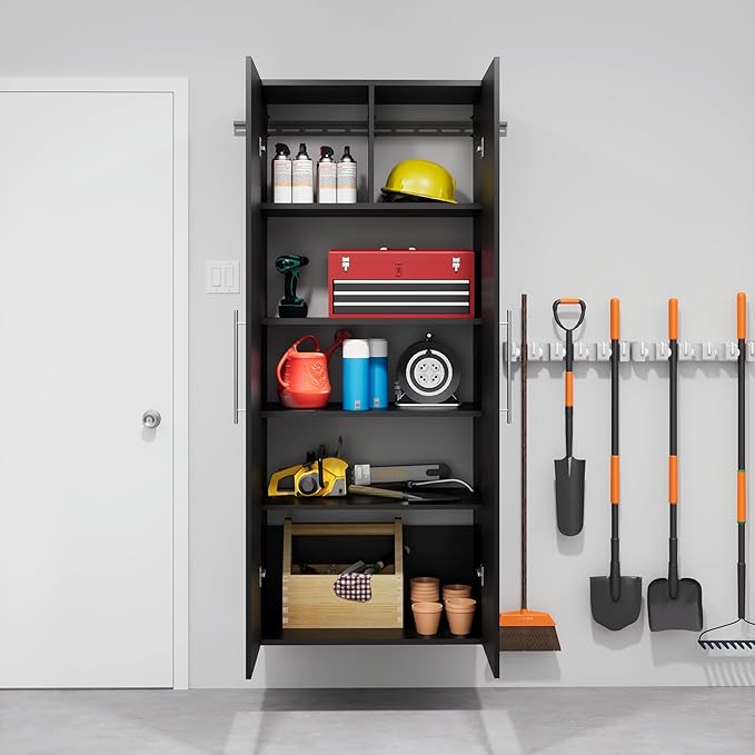 Prepac HangUps 30" Large Garage Cabinet, Bathroom Cabinet Wall Mount, Ideal for Garage, Kitchen and Laundry Organization 30" W x 72" H x 16" D, Black