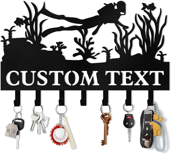 Personalized Key Holder for Wall, Beach Theme Key Holder Wall Mount with Hooks, Coconut Trees Key Hanger Wall Decor for Pool Bathroom Hallway Entryway Office, Customized Home Decor Gifts Color05