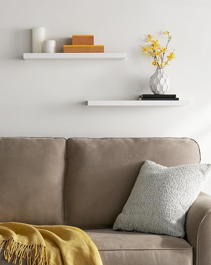 BAYKA Floating Shelves White, 22.5 inches Rustic Wood Wall Mounted Shelves for Bathroom, Bedroom, Living Room, Kitchen & Office, Hanging Display Shelf with 22 lbs Capacity