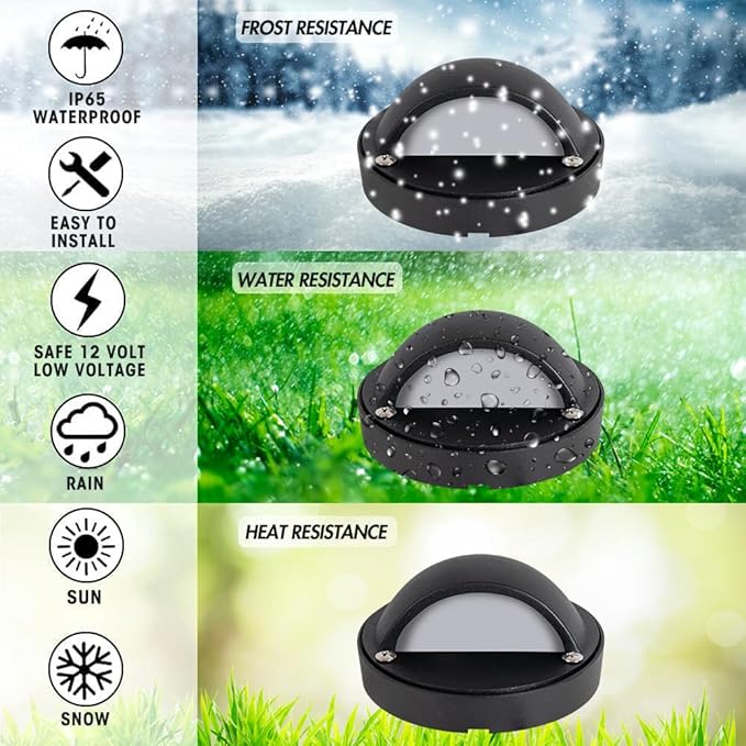 Outdoor Deck Lights Aluminum Stair Lights - LED Step Lights Low Voltage Landscape Lights, Aluminum Stairway Lighting, Outdoor Fence lights, Paver Lights, Hardscape Lighting with LED Bulb (3.13" Wide)