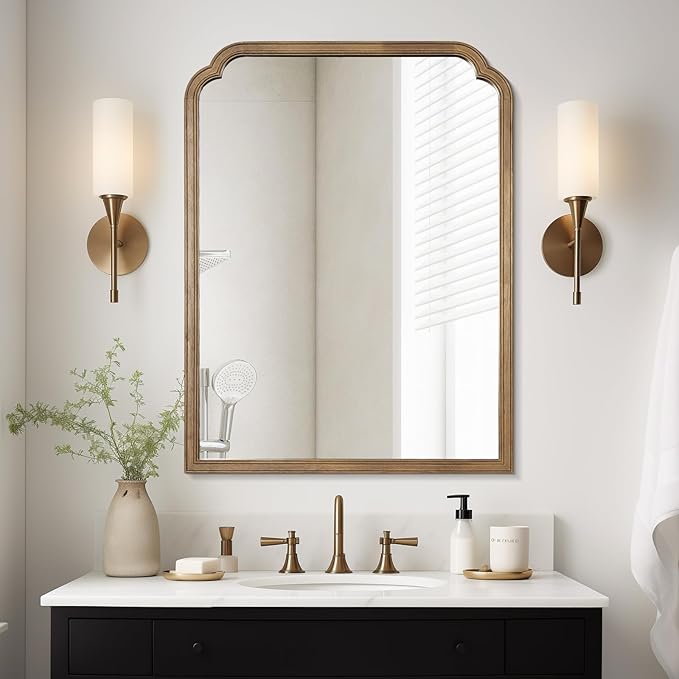 WallBeyond Wood Bathroom Mirrors for Wall Mounted, 30" x 40" Rustic Wood Frame Wall Mirrors Decorative for Living Room or Bedroom Vanity Mirror, Honey-Colored